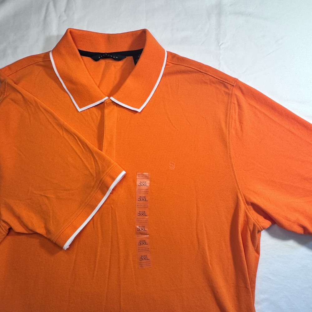 Men's Sean John Orange Short Sleeve‎ Polo Shirt 3XL with White Trim